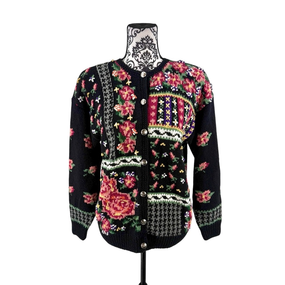 Vintage Portraits by Northern Isles Hand-Knitted Floral Cardigan Sweater, M